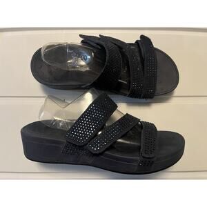 Vionic Womens Shoes Alexis Sandals 11 Wide Blue Leather Sequin Strappy Comfort